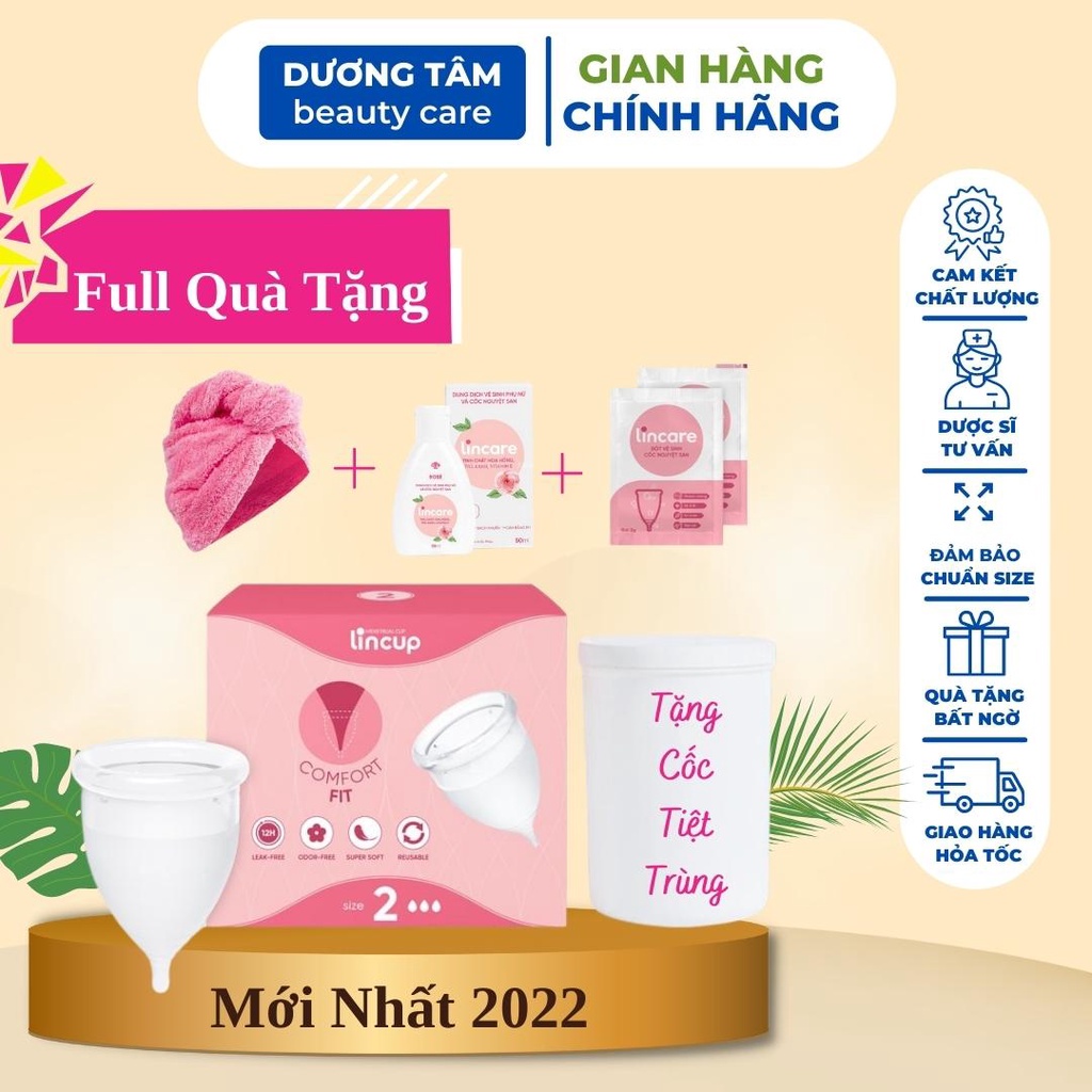 Cốc nguyệt san Lincup đủ 3 size, không mùi, không cộm, giảm đau bụng - Dương Tâm Beauty Care
