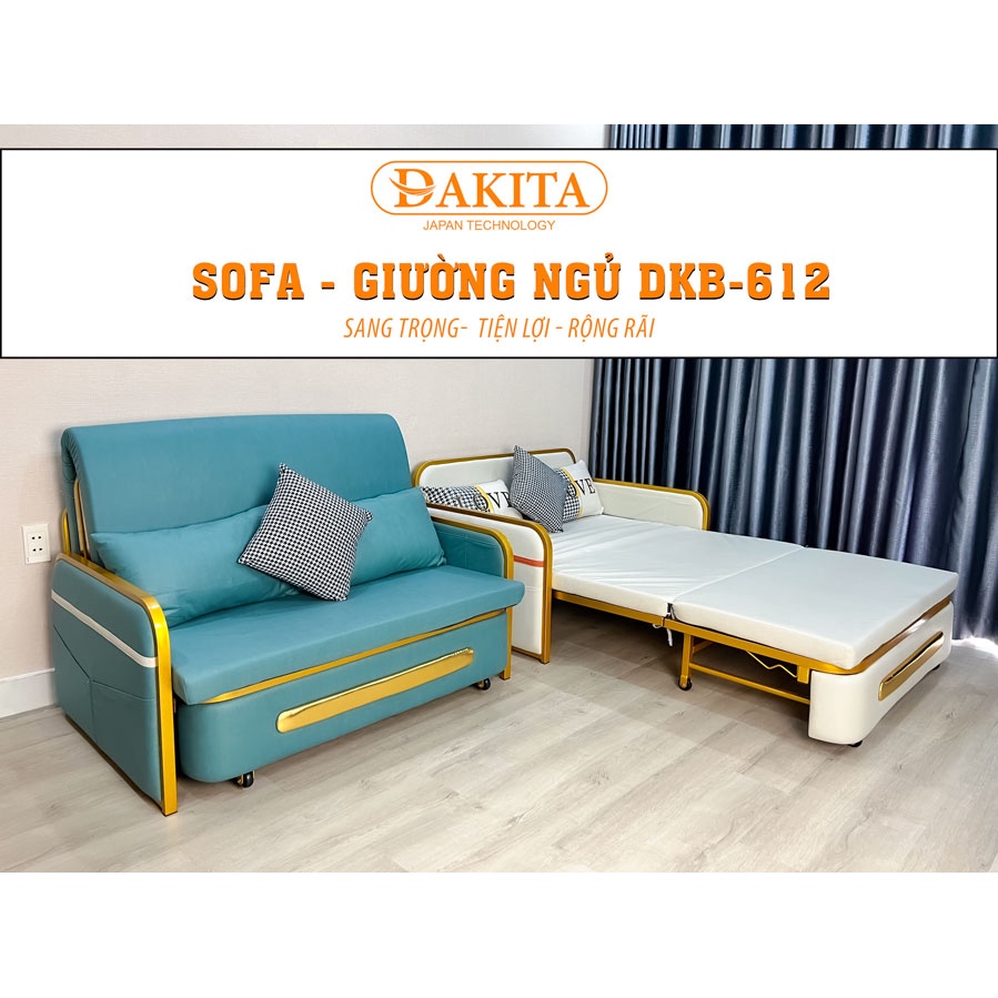 Ghế Sofa Giường DAKITA DKB-612- Giường Ngủ Thông Minh Gấp Thành Sofa - Màu xanh cổ vịt và trắng kem