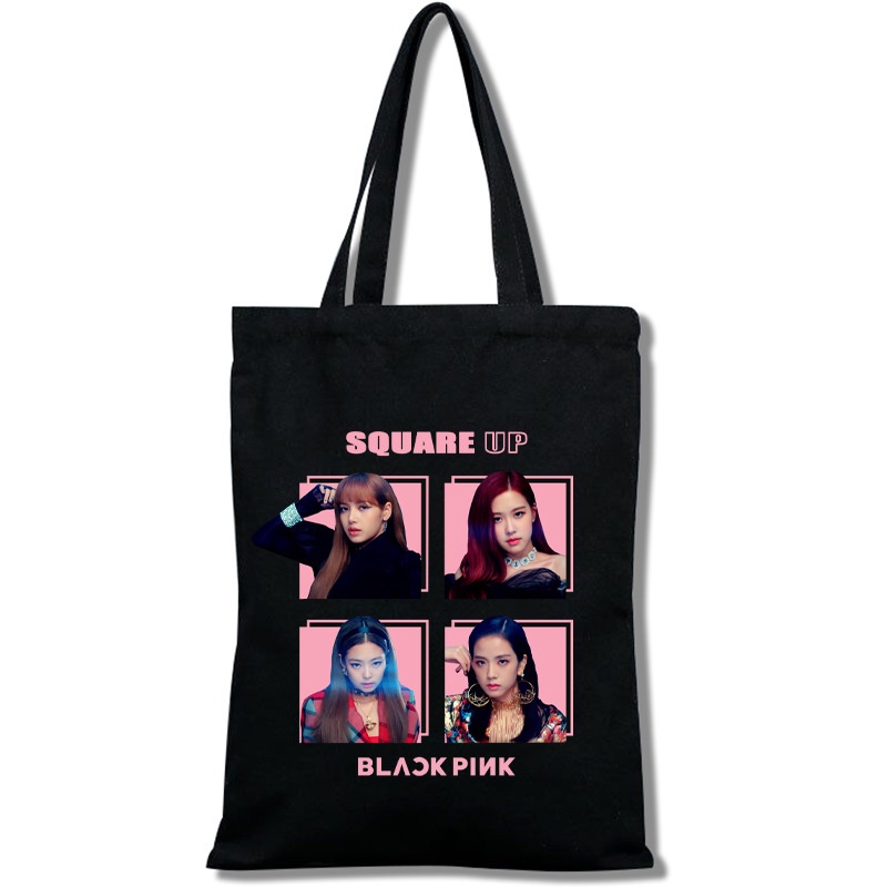 Túi Xách Vải Canvas Đeo Vai In Hình Blackpink JISOO LISA Ros JENNIE Sức Chứa Lớn Thời Trang Cá Tính Dành Cho Học Sinh