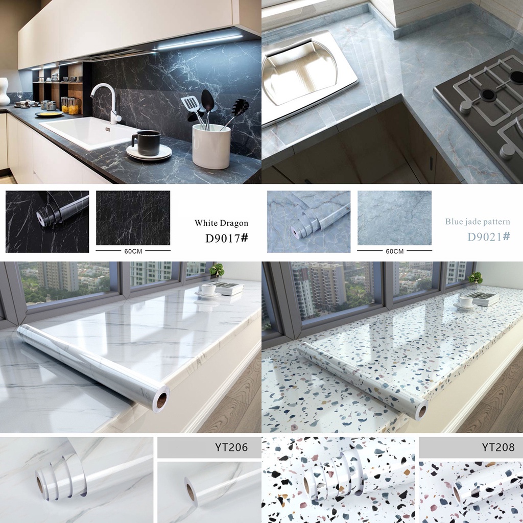 Giấy dán bếp giả vân đá chịu nhiệt, chống nước, chống dầu mỡ rộng 60cm x dài 5m