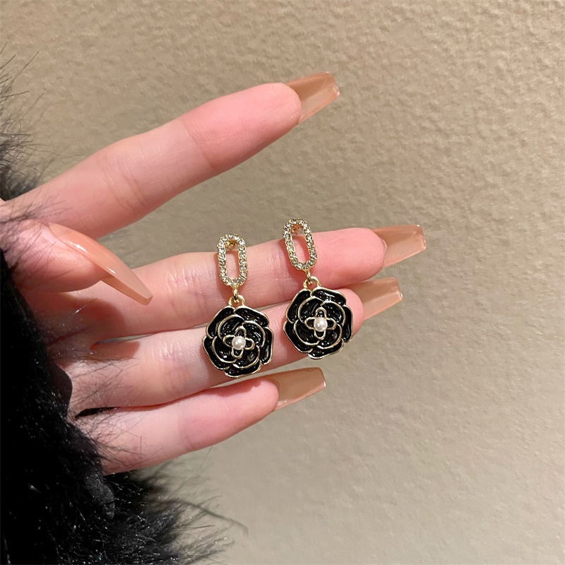 Bông Tai Dáng Dài Hình Hoa Trà Đính Đá Zircon Lấp Lánh Thời Trang Dự Tiệc Cưới Cho Bạn Gái