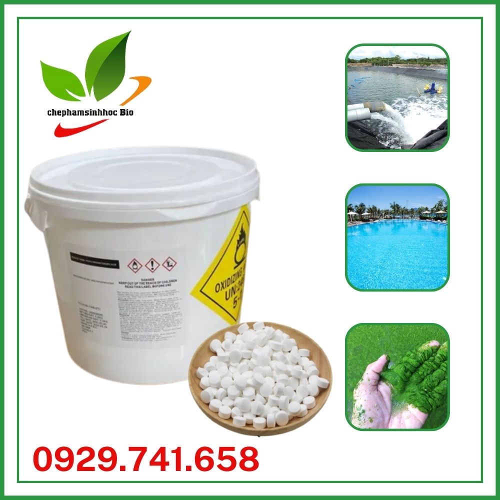 Khử trùng dạng viên Clo sủi  TCCA viên sủi 2g. Xử lý nước, xử lý đáy. Xô 5kg