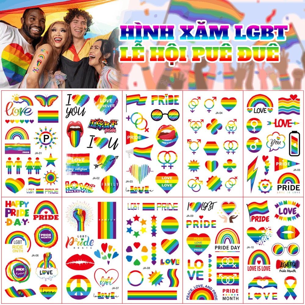 Hình xăm lễ hội puê đuê, 3D, diễu hành pride cầu vồng, gay, lesbian đi quẩy