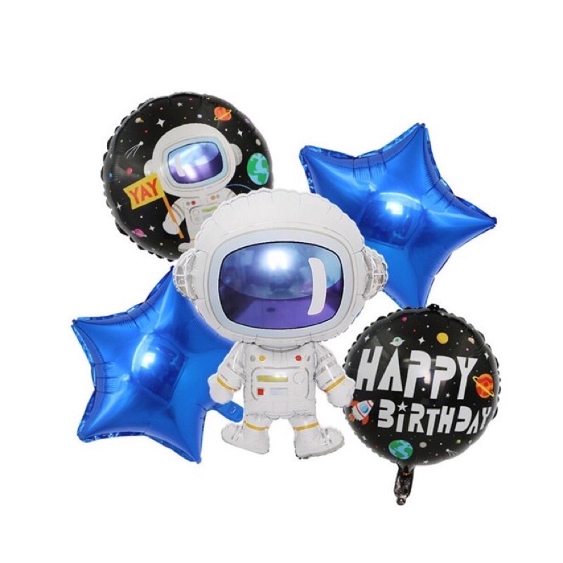 Set 6 Bóng Màu Đen Hình Phi Hành Gia/Chữ Số To Hot Trang Trí Tiệc Sinh Nhật 0-9th