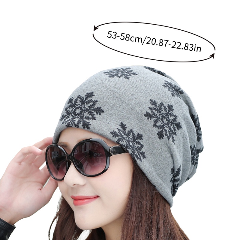 Mũ Beanie Họa Tiết Bông Tuyết Phong Cách Hip Hop Thời Trang Mùa Đông Cho Nữ WY1