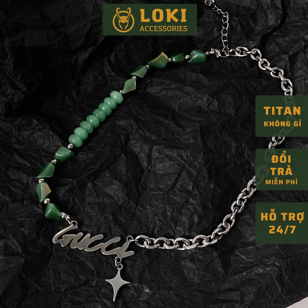 Vòng cổ nam nữ titan màu bạc ngọc LOKI độc đáo cá tính phong cách đường phố - Dây Chuyền chuỗi G Chain