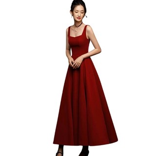 Đầm tết đầm đỏ noel cổ vuông tùng xòe xếp li