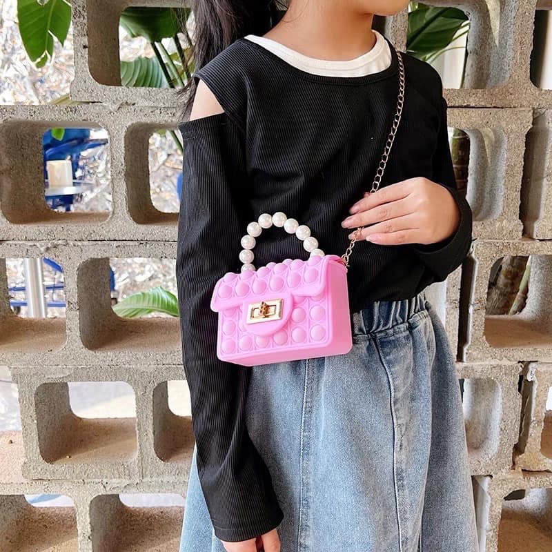 Túi POPIT có dây đeo chéo đính ngoc trai cho bé -labi