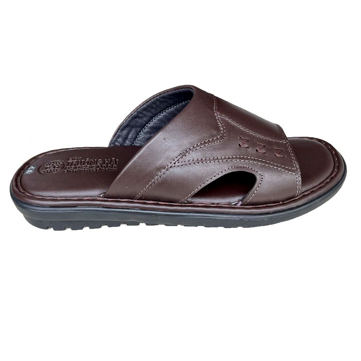 Dép da nam bigsize đế cao 3cm Trường Hải da bò  màu nâu DNN125