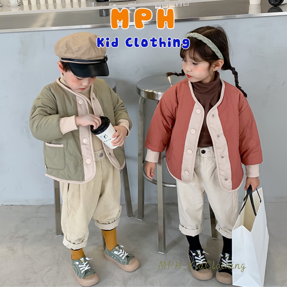 Áo Khoác Phao Lót Lông Cho Bé Trai Gái Mùa Đông 1,2,3,4,5 Tuổi, Mặc 2 Kiểu Không Mũ MPH KID