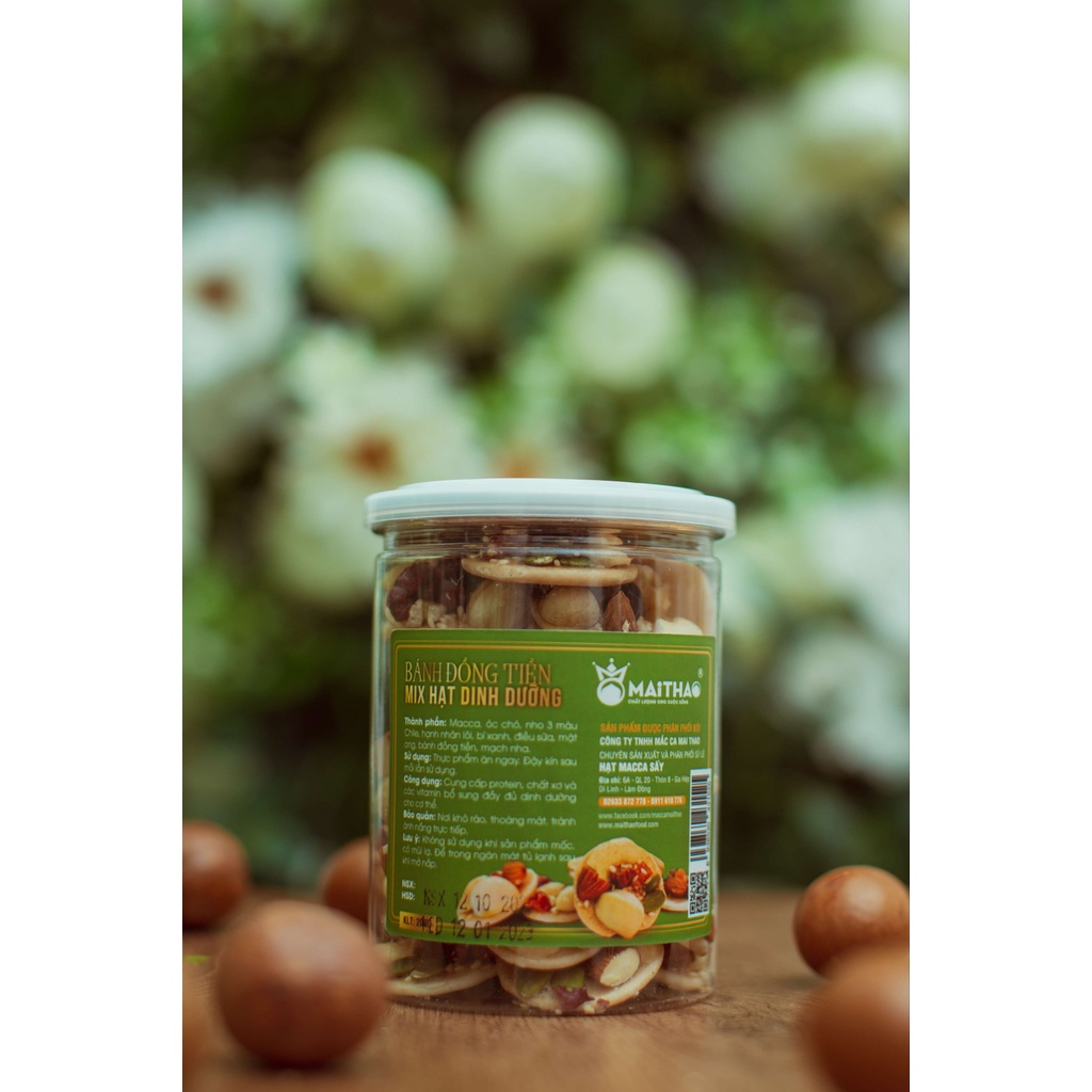 Bánh đồng tiền mix hạt dinh dưỡng Mai Thao hũ 200g, đồ ăn vặt healthy, hỗ trợ giảm cân