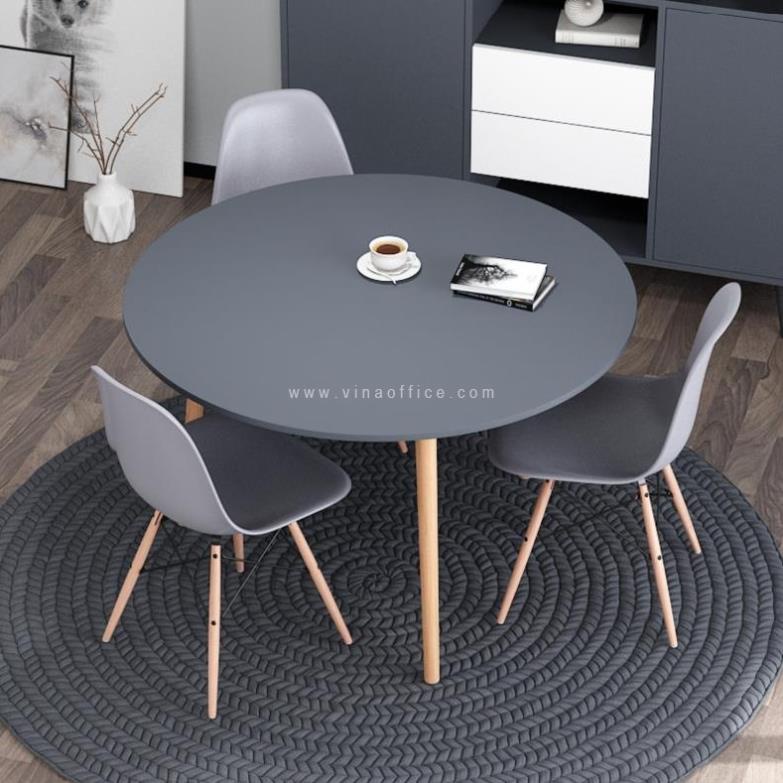 Bộ bàn tròn tiếp khách màu xám MDF sơn Pu của An Cường BTK13