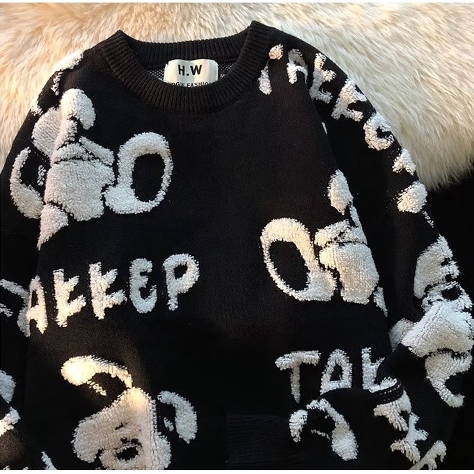 Áo len thêu trung tính áo len nam giáng sinh unisex phong cách hàn quốc áo sweater form rộng simple đồ đôi fashion áo sweater trơn