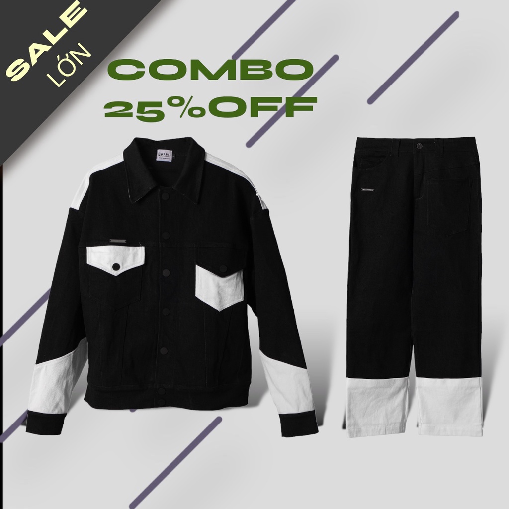 COMBO Quần và Áo bò Jeans " 1WABLE ASYMMETRICAL DENIM " Unisex Nam Nữ, thương hiệu Việt Nam