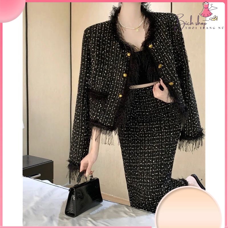 sét dạ cao cấp , gồm áo và chân váy dáng bút chì dài [bích_Shop]