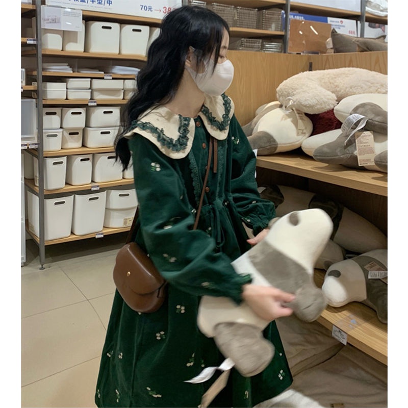 🎀váy babydoll Đầm Công Chúa Dáng Rộng Cổ Búp Bê Màu Xanh Lá Giáng Sinh Phong Cách Nhật Bản Ngọt Ngào Cho Nữ