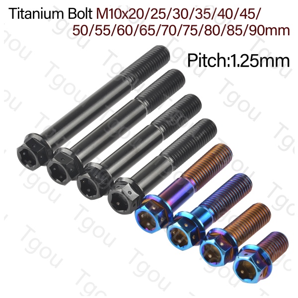 Bu Lông Lục Giác Bằng Titan M10x20~90mm Pitch1.25mm Màu Xanh Dương Và Đen Cho Phanh Đĩa Xe Máy