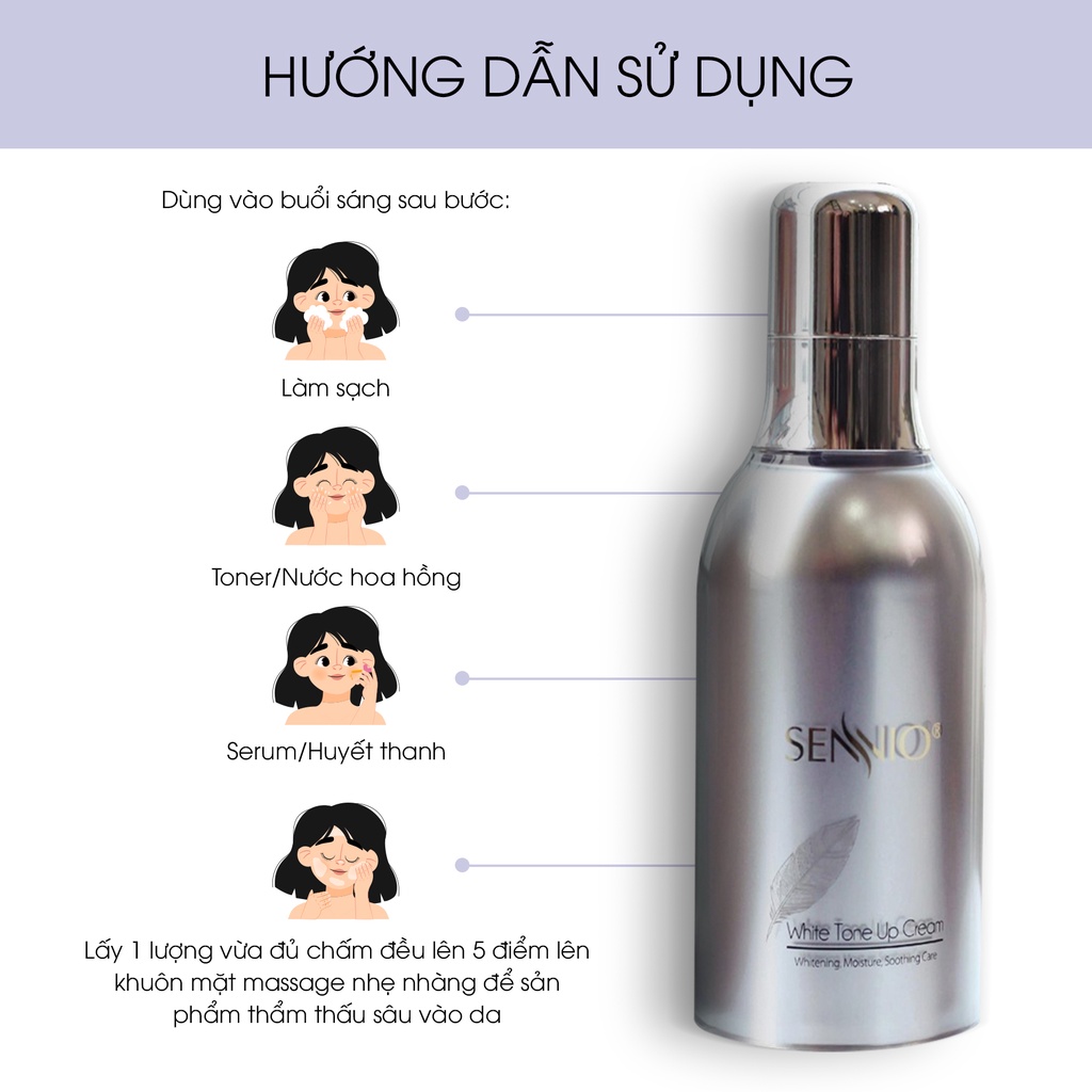 Kem dưỡng ẩm Sennio Whitening Tone Up Cream dưỡng da nám ban ngày dưỡng trắng da chống lão hoá 50ml SNO 807