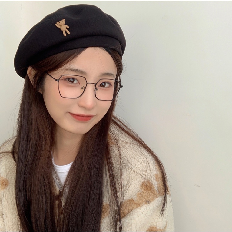 Mũ nồi beret vải nữ tính gắn gấu dễ thương Vintage đội đầu phối đồ đi học đi chơi thu đông xinh giá rẻ