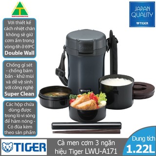 Cà men cơm giữ nhiệt tiger 3 ngăn lwu-a171 - hàng chính hãng - bh 12 tháng
