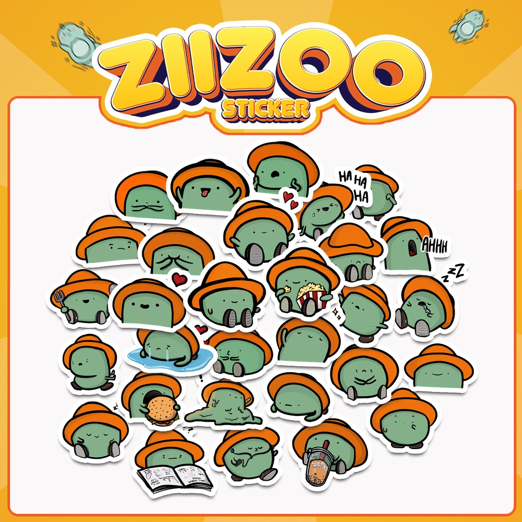 Set 30 Sticker Nấm Lùn Xanh cute, hình dán trang trí bình nước, điện thoại, laptop, mũ bảo hiểm, sticker làm quà tặng