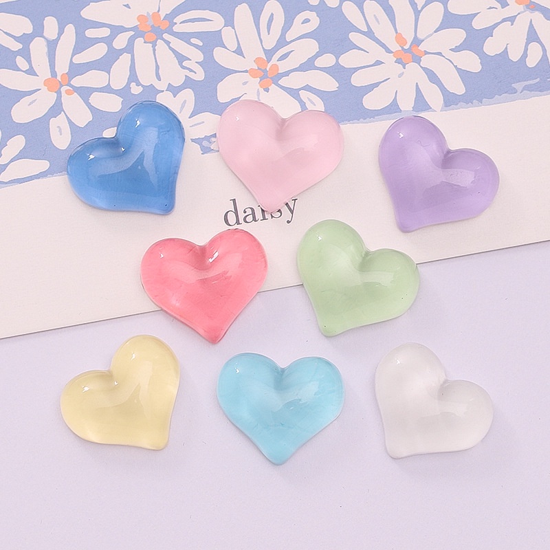 Set 10 Nút Nhựa Trong Suốt Hình Trái Tim Trang Trí Ốp Điện Thoại