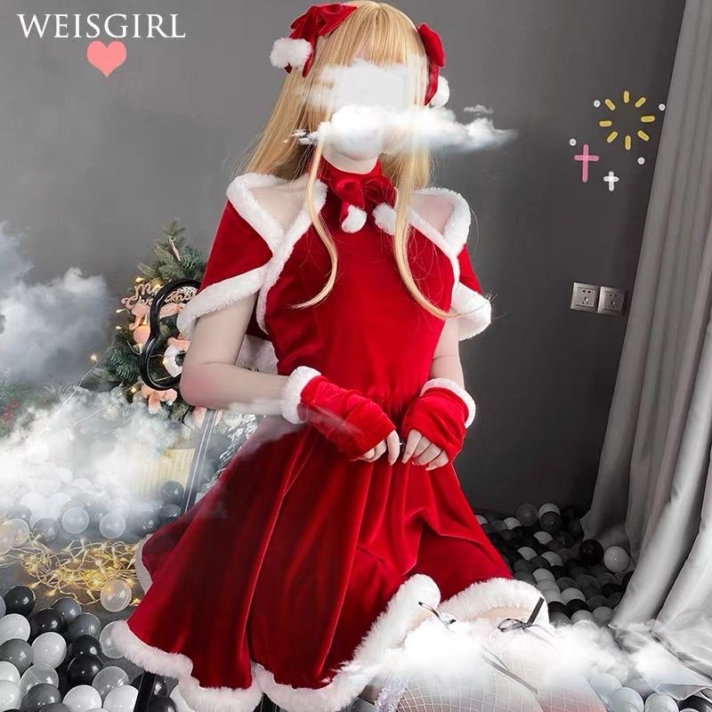 [ORDER / KHÔNG CÓ SẴN] FULL SET Bộ Trang phục Lolita giáng sinh váy nơ kèm choàng và nịt eo phong cách tiểu thư