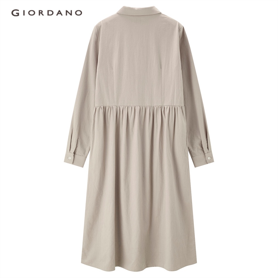 Đầm sơ mi GIORDANO 05462680 flannel cotton màu trơn cho nữ