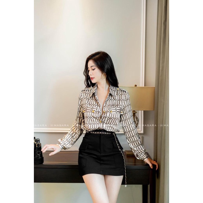 SƠ MI LỤA XÍCH NÂU CÚC VÀNG