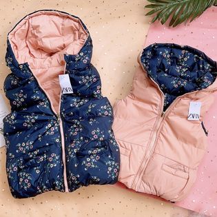 Áo Ghile Phao 2 Mặt ZARA bé gái, Gile Phao Siêu Nhẹ, Siêu Ấm Size 18M-6Y