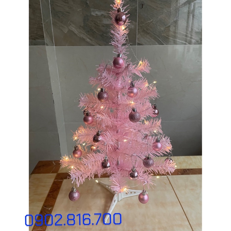 Cây thông Noel màu hồng mini để bàn 60cm kèm đầy đủ phụ kiện trang trí Noel ngày giáng sinh