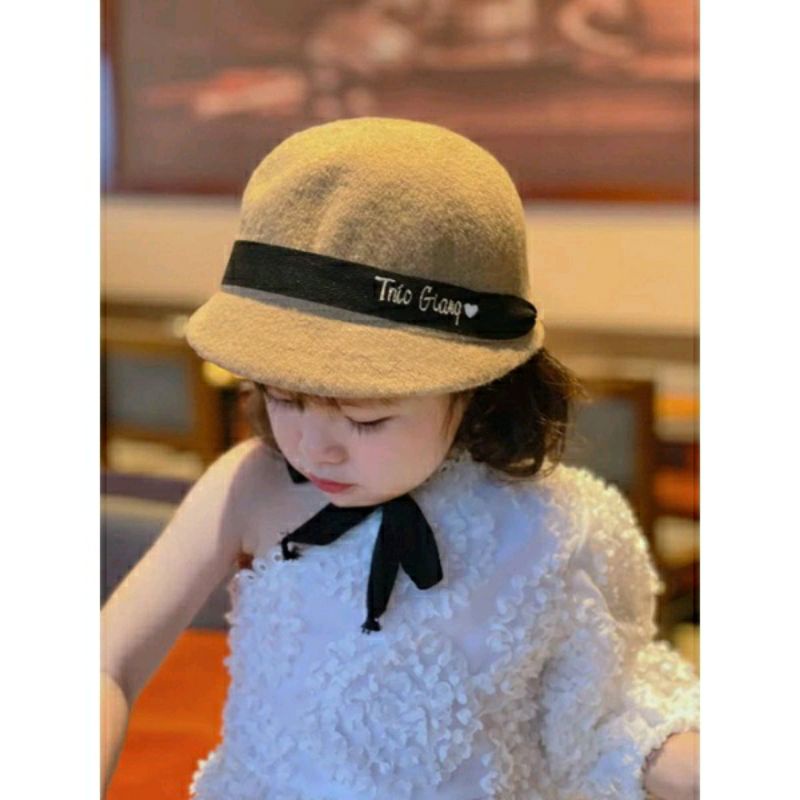 Mũ sợi len lông thỏ thêu tên theo yêu cầu cho bé