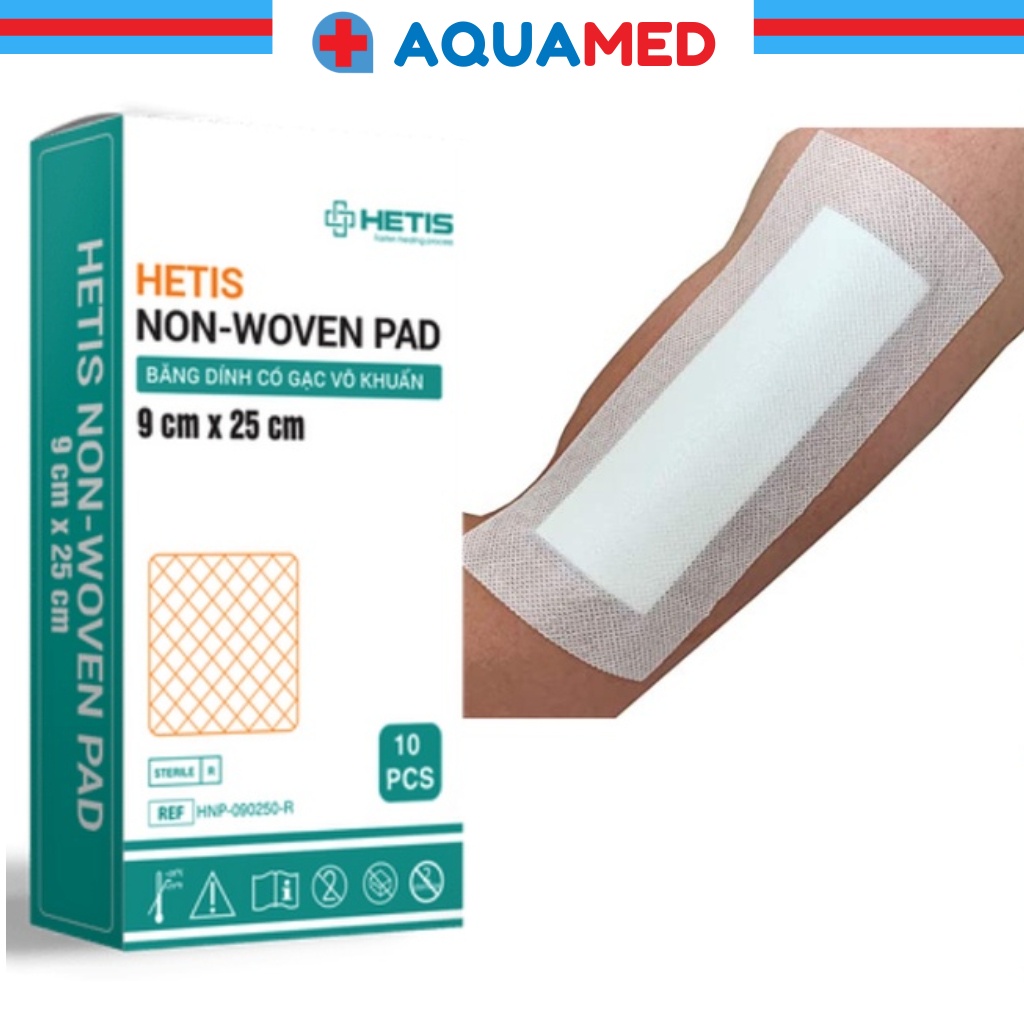 Băng dính có gạc vô khuẩn Ít bám dính vào vết thương giảm đau HETIS Non-Woven Pad size 9x25cm HNP-090250-R