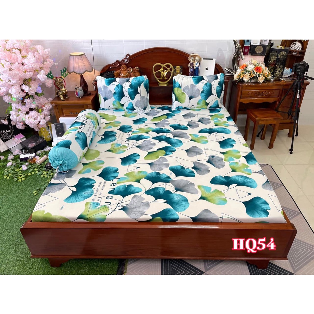 Bộ drap thun lạnh hàn quốc Vạn Phát mẫu họa tiết lá rau má