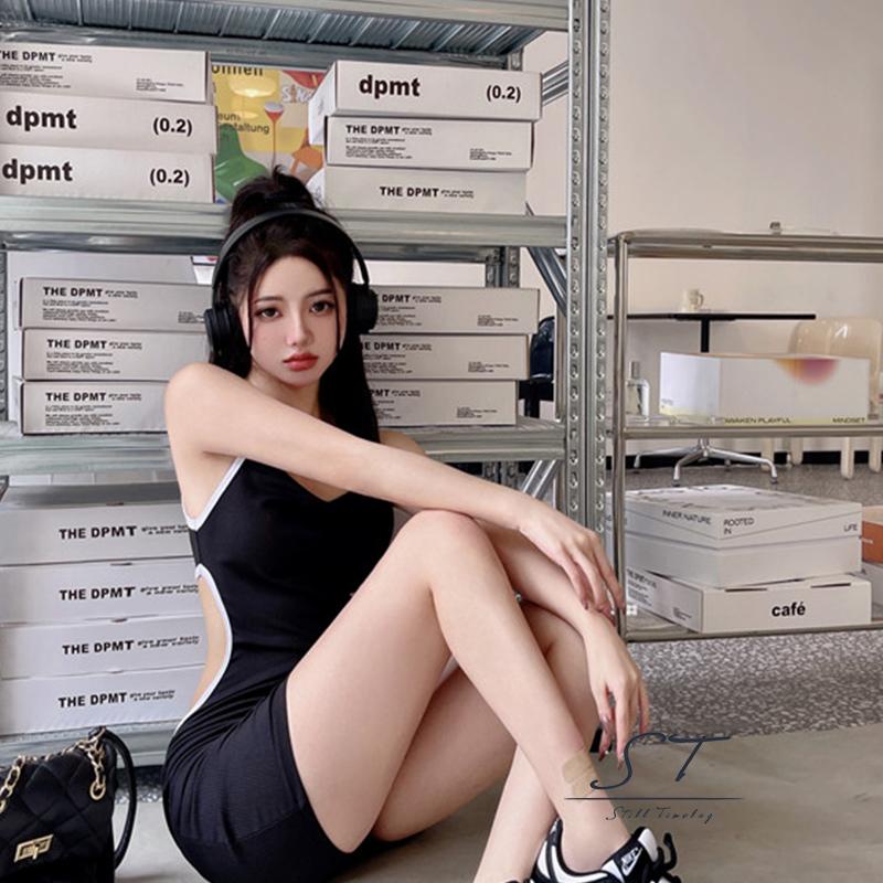 Đầm Hai Dây CY03-Female Phối Màu Tương Phản Thời Trang Mùa Hè Cho Nữ Màu Hồng / Đen