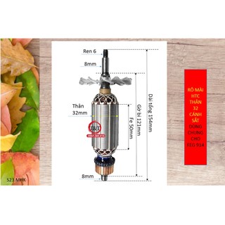 Rô to máy mài hitachi thân 32 cánh sắt, ruột mài htc thân 32 dài 154 cánh sắt.
