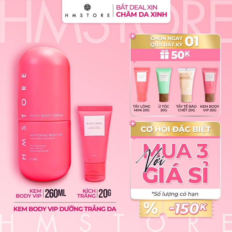 Kem Body Vip Dưỡng Da Trắng Sáng Mịn Màng - HM Store