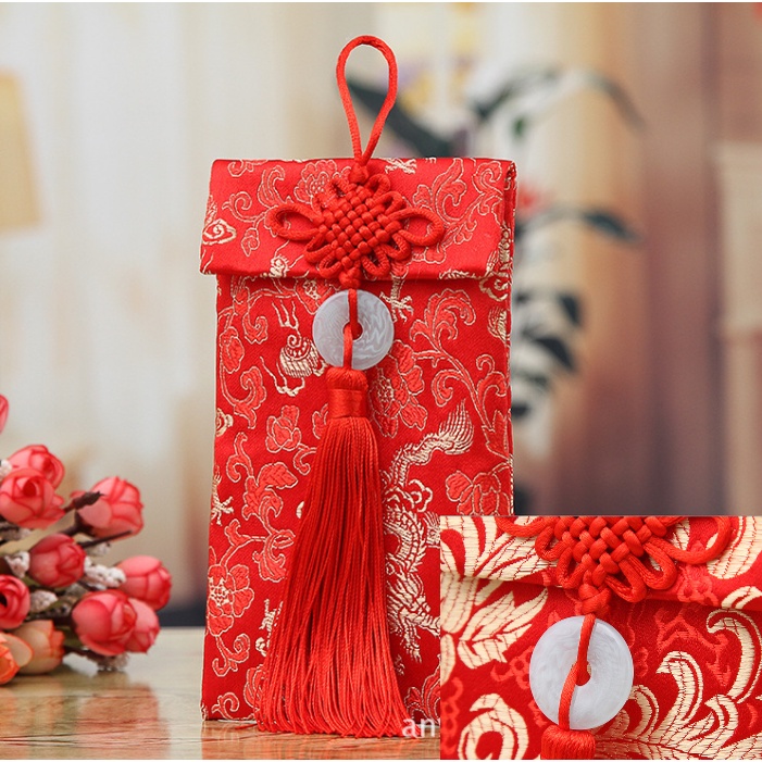 Bao lì xì giá sỉ vải gấm cao cấp hoa văn ngọc bội cưới hỏi, nạp tài, chúc Tết