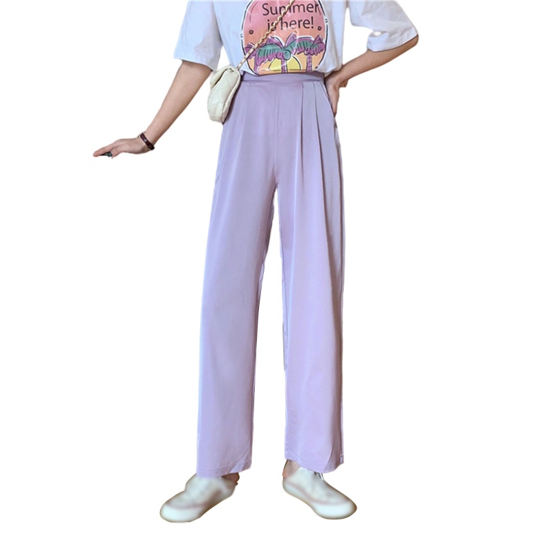 Quần ống rộng Lưng Cao Màu Sắc Đơn Giản Thời Trang Mùa Hè Cho Nữ