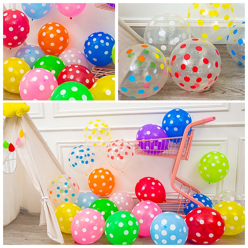 Set 10 Bong Bóng Cao Su Dày 12 Inch Họa Tiết Chấm Bi Nhiều Màu Sắc Trang Trí Tiệc Sinh Nhật Cho Bé