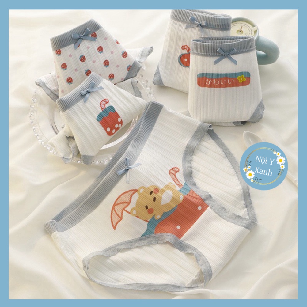 Quần Lót Nữ Cotton Viền Xám Họa Tiết Siêu Xinh 138 nội y xanh, chất đẹp, deal tốt