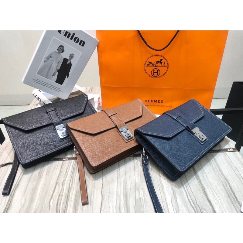 Clutch, túi xách da bò cao cấp Hermes HM 2022 phong cách thời trang nam