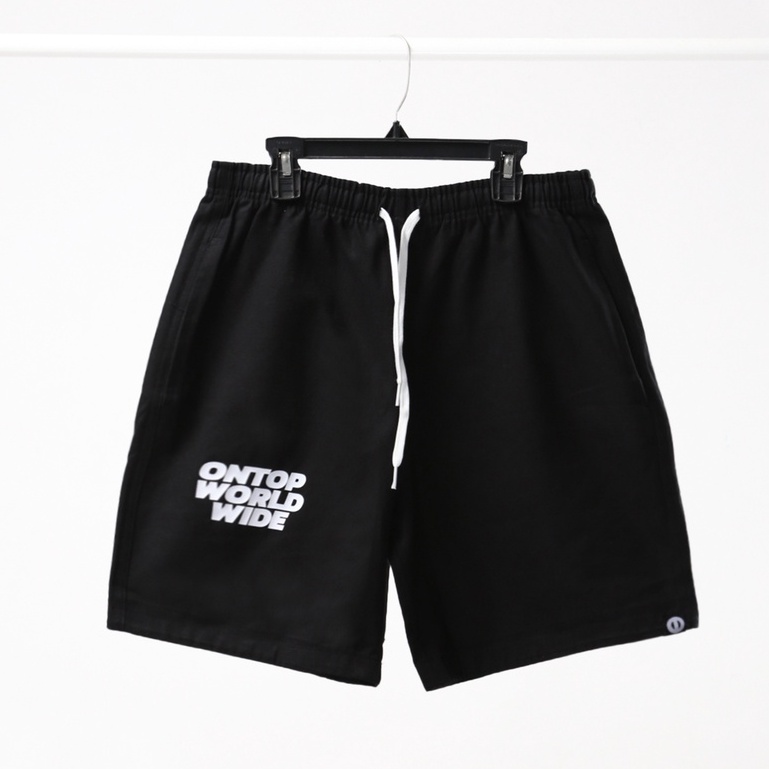 Quần short nam kaki lưng thun màu đen Basic Logo local brand ONTOP | O18-Q5