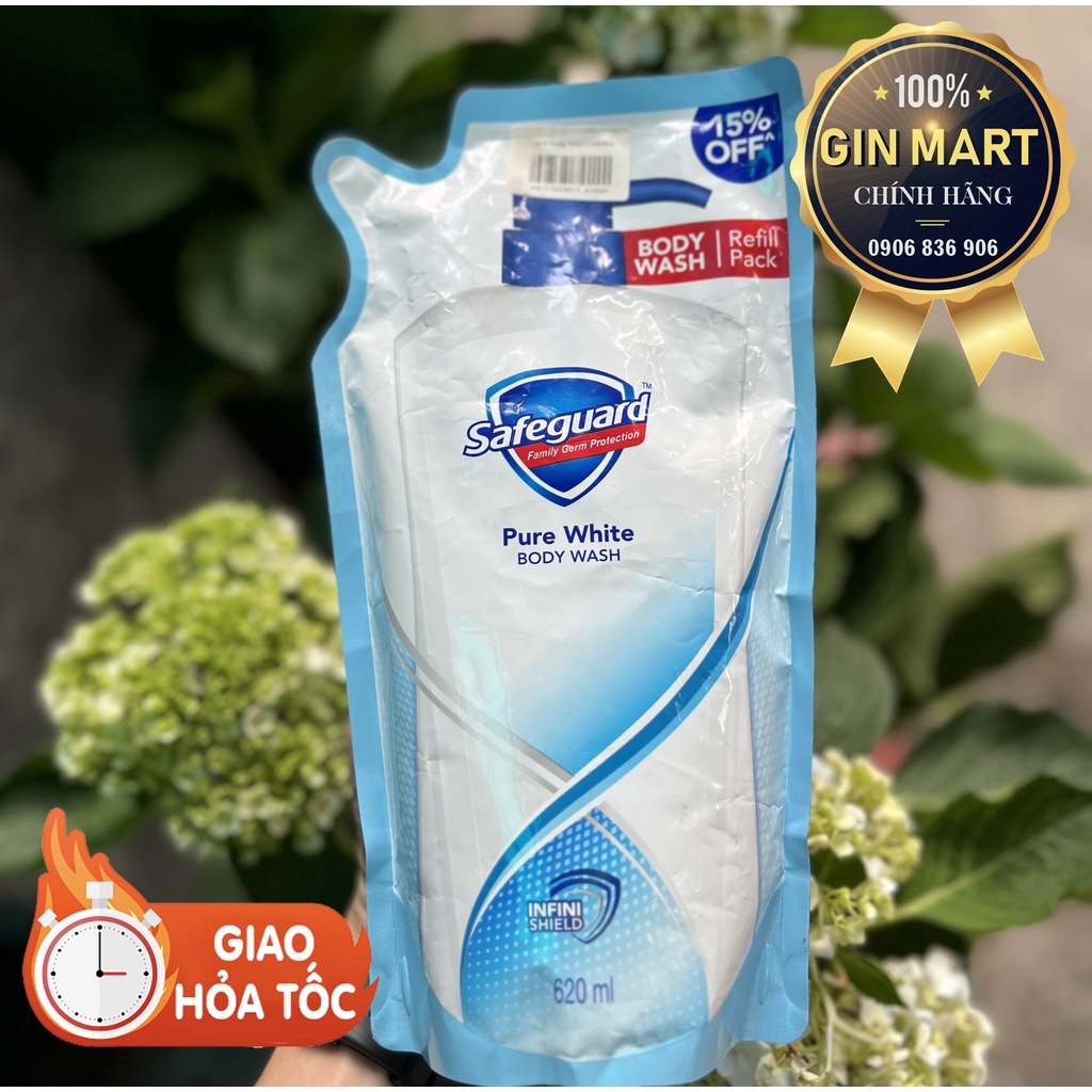 Túi sữa tắm SAFEGUARD diệt 99.9% vi khuẩn 620ml/ chai 720ml