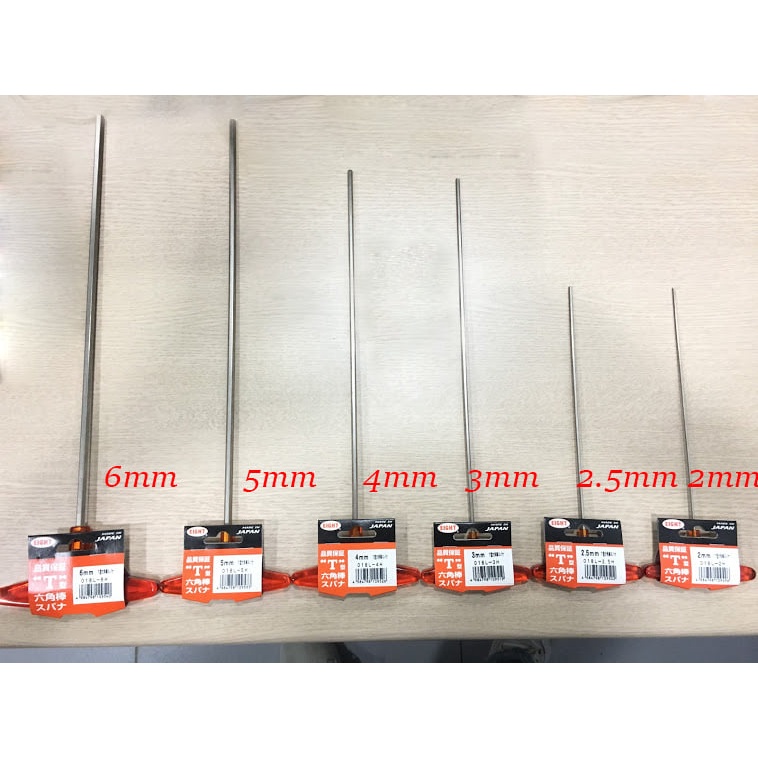 Lục giác chữ T EIGHT Nhật loại dài 018L các cỡ từ 2,5mm - 6mm- Tay T lục giác chìm Made in Japan