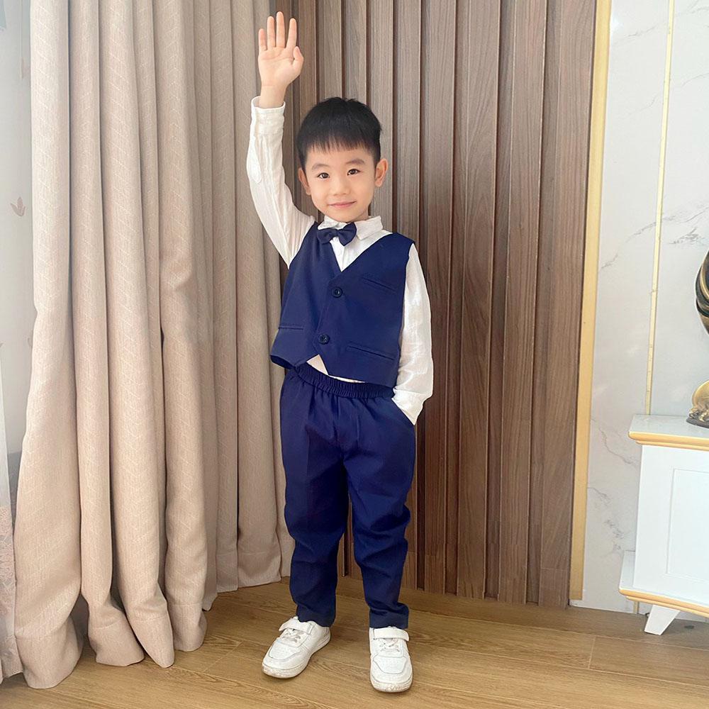 Set 4 chi tiết Vest gồm Gile áo sơ mi trắng quần và nơ cho bé trai MamLa