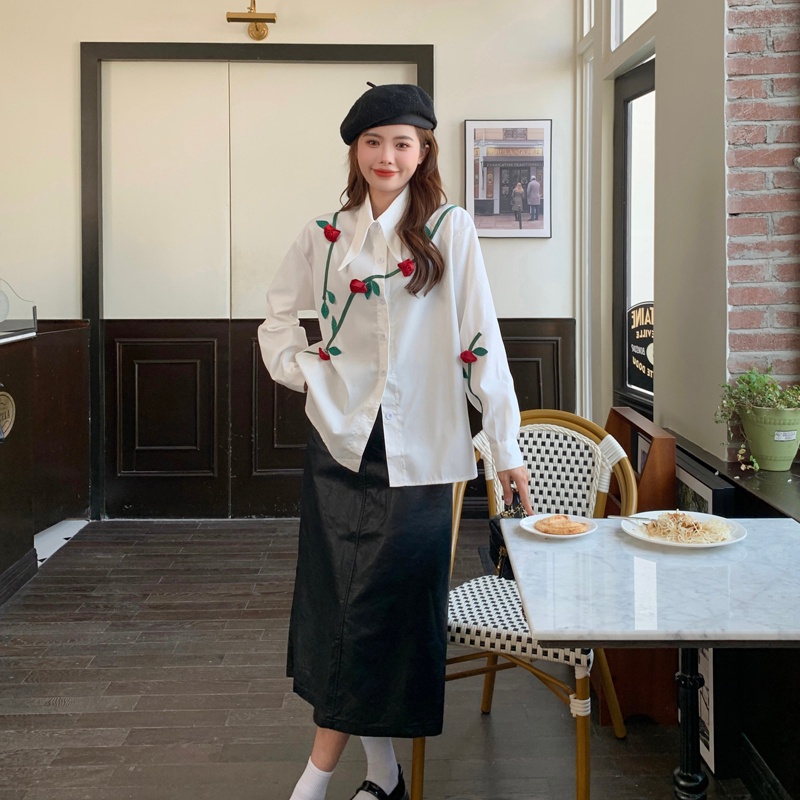 Áo sơ mi SUXI tay dài dáng rộng thiết kế đơn giản dễ phối đồ thời trang mùa thu cho nữ