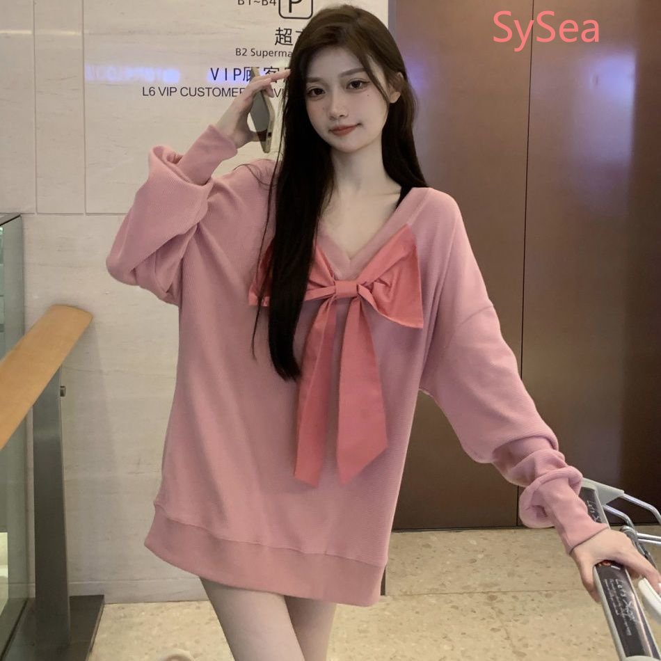 Áo Sweater Tay Dài Cổ Chữ V Oversize Thời Trang Mùa Thu Cho Nữ