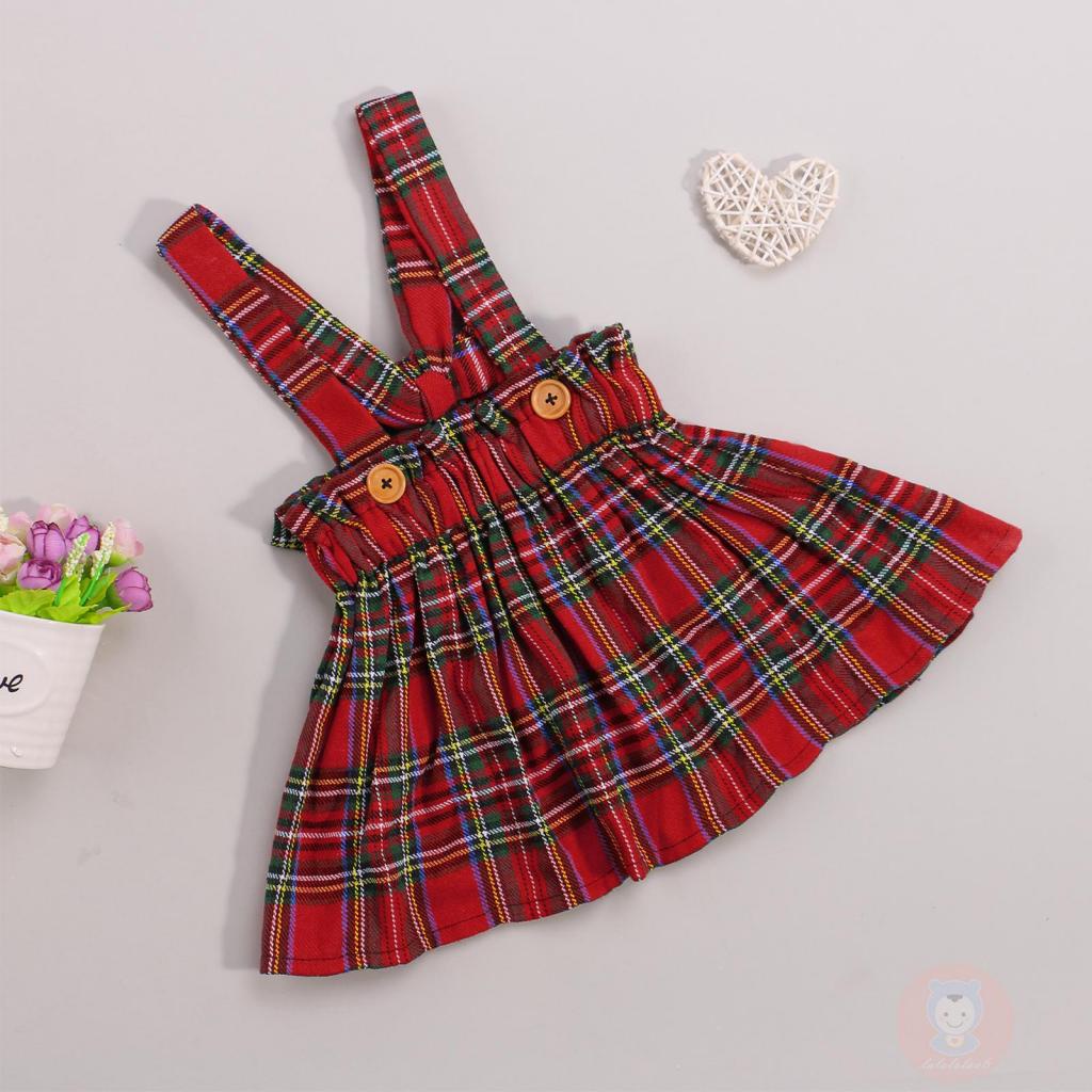 Đầm Yếm In Caro Hai Dây Bản Rộng Phối Nút Thời Trang Giáng Sinh LAA6 Cho Bé Gái