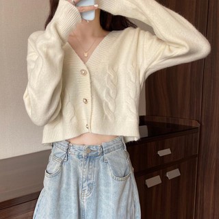 Áo cardigan cổ chữ V tay dài kiểu croptop thời trang thu trẻ trung cho nữ